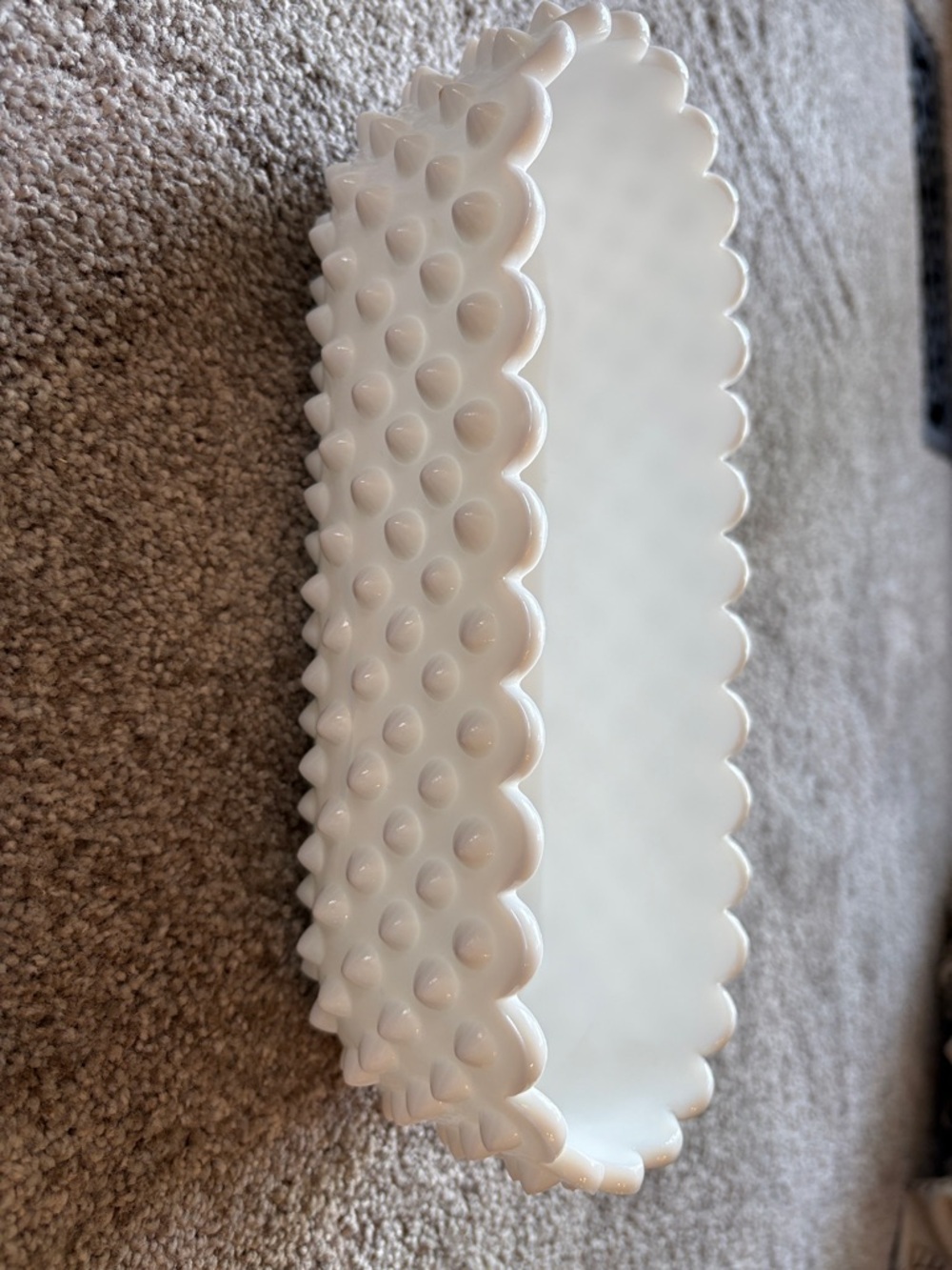 White Hobnail Ceramic Vanity Tray with Scalloped Edge